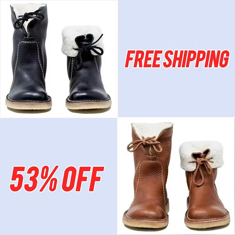 Vintage Soft Pebbled Leather Waterproof Boots with Warm Wool Lining