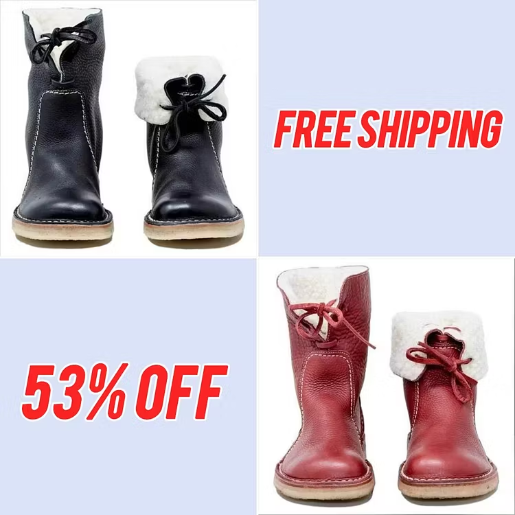 Vintage Soft Pebbled Leather Waterproof Boots with Warm Wool Lining