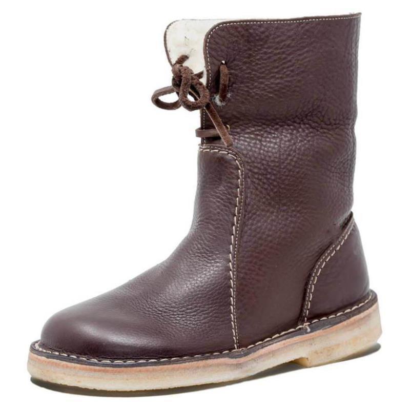 Vintage Soft Pebbled Leather Waterproof Boots with Warm Wool Lining