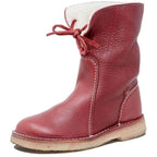 Vintage Soft Pebbled Leather Waterproof Boots with Warm Wool Lining