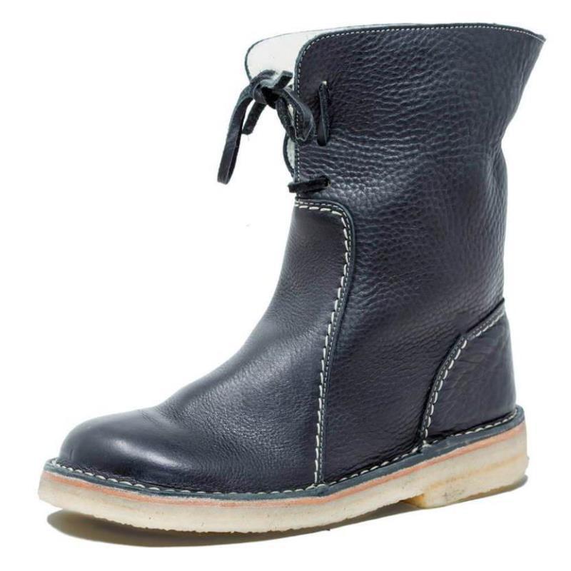 Vintage Soft Pebbled Leather Waterproof Boots with Warm Wool Lining