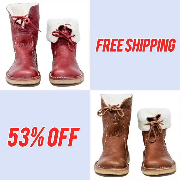 Vintage Soft Pebbled Leather Waterproof Boots with Warm Wool Lining