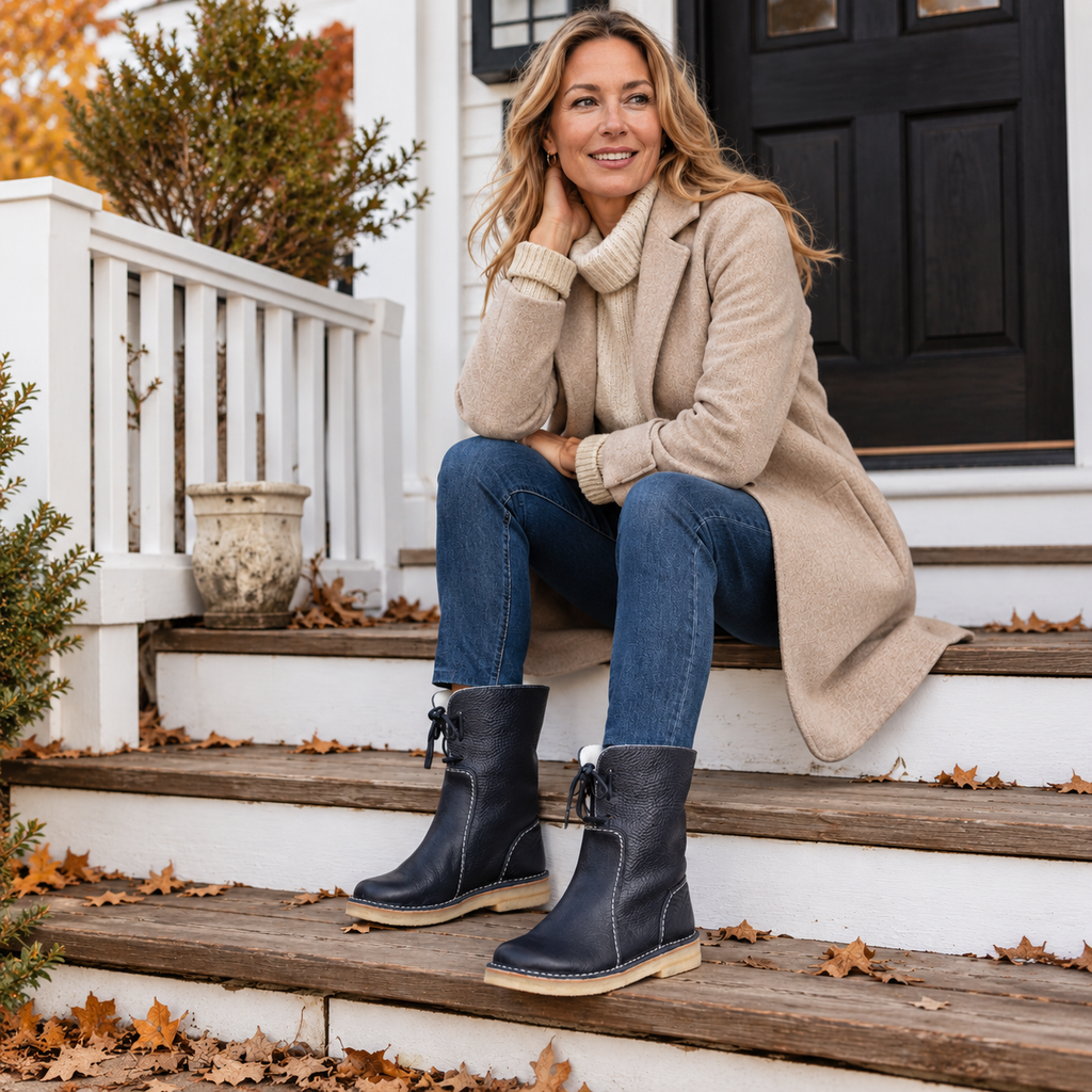 Vintage Soft Pebbled Leather Waterproof Boots with Warm Wool Lining