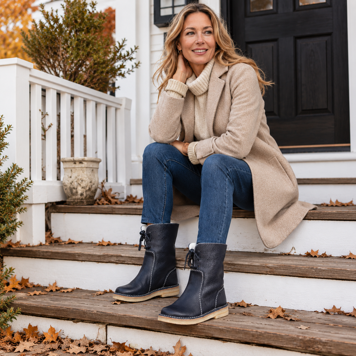 Vintage Soft Pebbled Leather Waterproof Boots with Warm Wool Lining