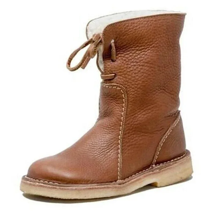 Vintage Soft Pebbled Leather Waterproof Boots with Warm Wool Lining